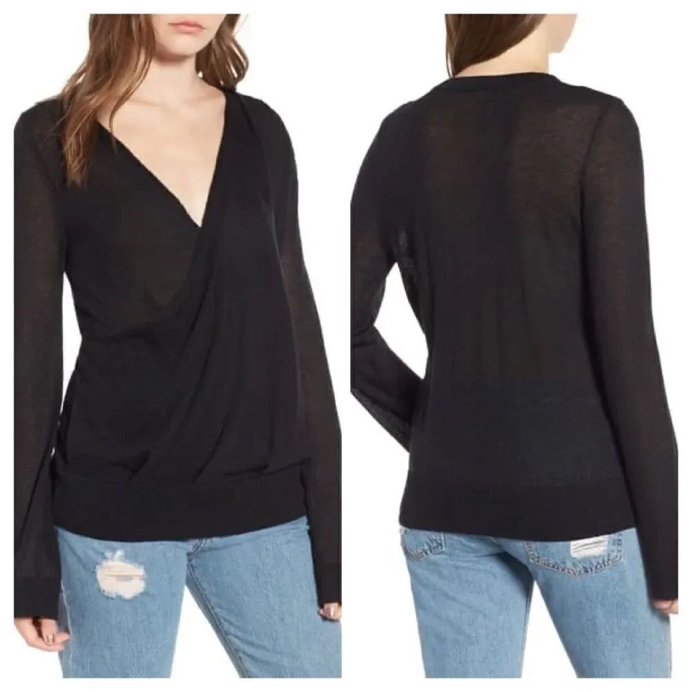Hinge Black Surplice Sweater Size Small